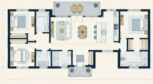 Example of a clean two-dimensional residential floor plan with room layout and labels